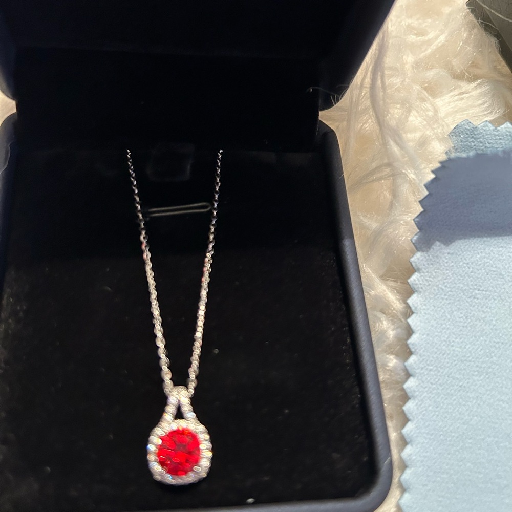 Elegant Red Stone Sterling Silver Pendant and Sterling Silver Necklace